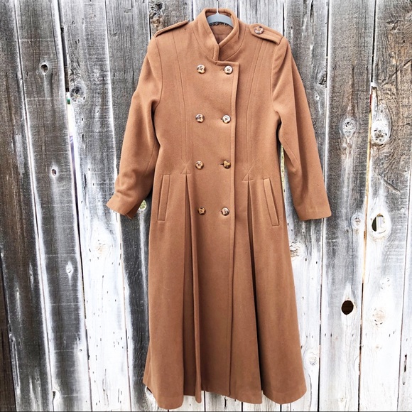 Vintage Jackets & Blazers - 1960s VINTAGE Camel Flare Button Peacoat Maxi Coat
